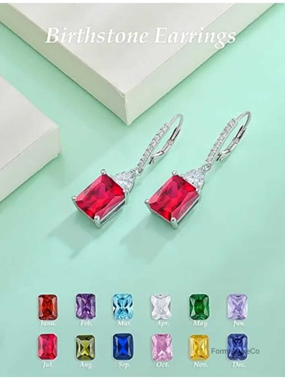 Emerald Cut Dangle Earrings 925 Sterling Silver Leverback Hypoallergenic Women